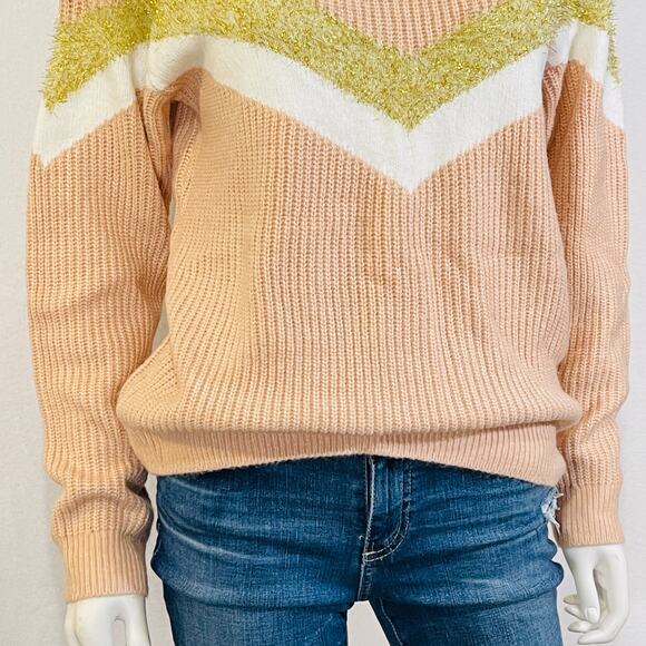 Nine West Knit Sweater Womens Medium Peach Pink Chevron Baggy Comfy Pullover - Picture 11 of 15
